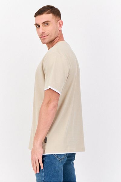 Threadbare Men Crew Neck Short Sleeve Plain T Shirt, Beige