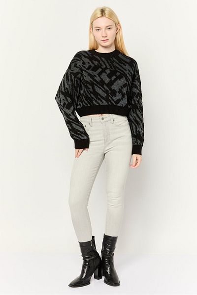 Don't Call Me Jennyfer Women Ribbed Collar Crochet Sweater, Black/white