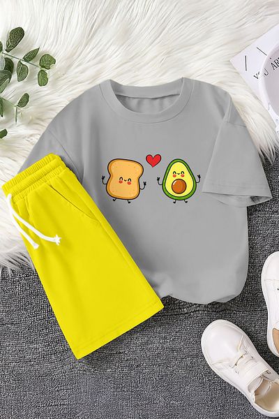 MYADA New Season Avocado and Characters Printed 2-Piece Children's Suit 23468