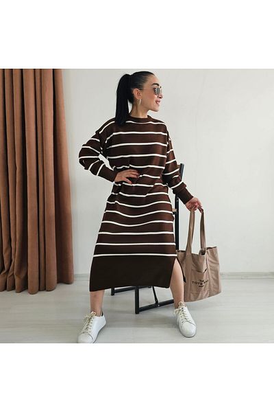 6 butik altı üstü butik Ριγέ Ολόκληρο Πλεκτό Φόρεμα Lycra