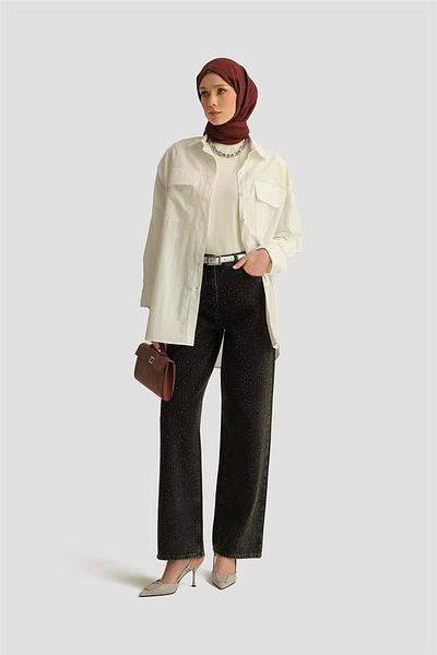 Armine Cămașă oversize cu două buzunare 25yh3443 Alb