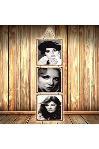 hazalshop Τριπλή ρετρό ξύλινη αφίσα με σχέδιο Türkan Filiz Gülşen U467