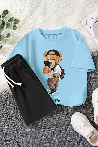 MYADA Set pentru copii din 2 piese cu imprimeu Cool Bear cu pălărie selfie 22577