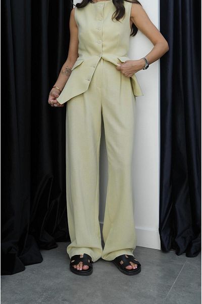 Havoş Light Yellow Viola Pleated Linen Trousers