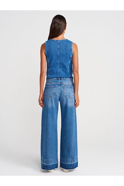 Dilvin Wide Denim Trousers - Blue with Side Pieces 71975