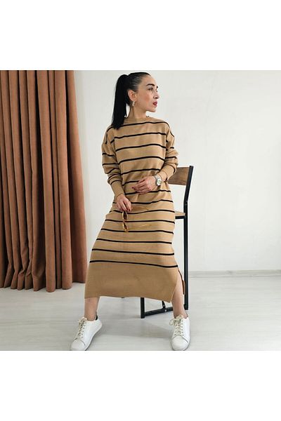 6 butik altı üstü butik Ριγέ Ολόκληρο Πλεκτό Φόρεμα Lycra