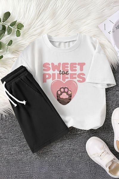 MYADA Premium Sweet Puffs Paw Printed 2-Piece Children's Set 22767