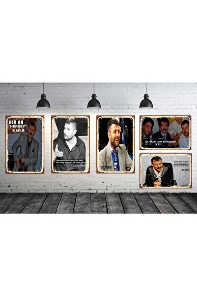 TAKIFİX Azer Bülbül Her An Herşey Olabilir Seti 5 Adet 20x30 Cm Retro Ahşap T...