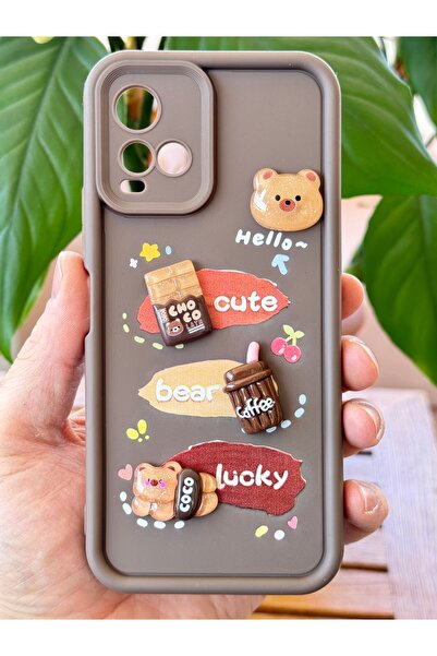 Fibaks Vivo Y21/Y21S Case Design Patterned Camera Protected Teddy Bear Brown Color Soft Silicone Cover with Case Design