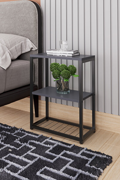 interGO Metal Ayaklı ve Ahşap Raflı Dekoratif Komodin