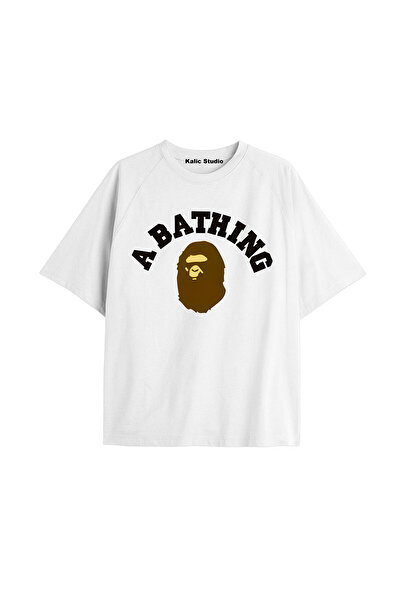 Kalic Studio Tricou alb de vară cu model Mr. Bape UNISEX