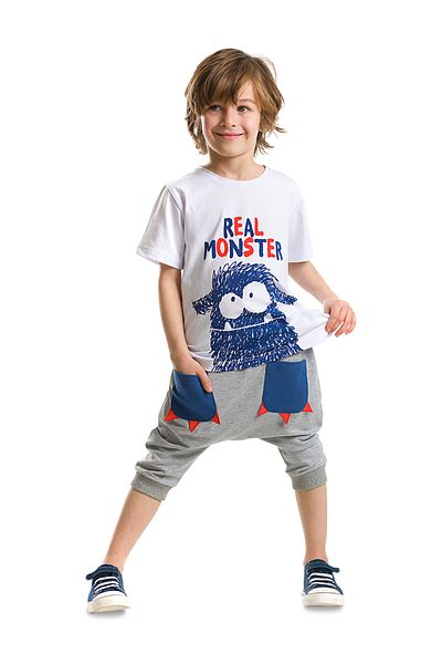 Denokids Monster Pocket T-Shirt-Capri-Shorts-Set für Jungen