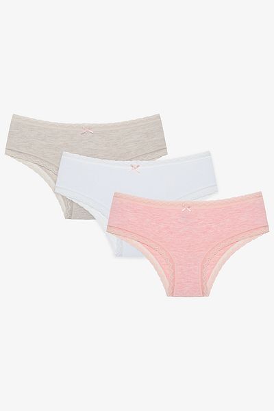 Penti Daily Lace 3-teiliges Hipster-Höschen aus Baumwolle in Beige
