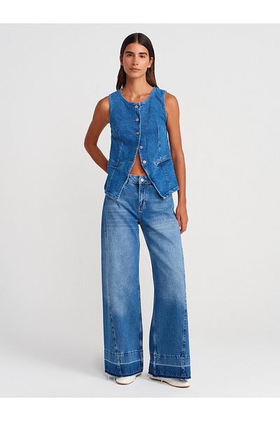 Dilvin Wide Denim Trousers - Blue with Side Pieces 71975