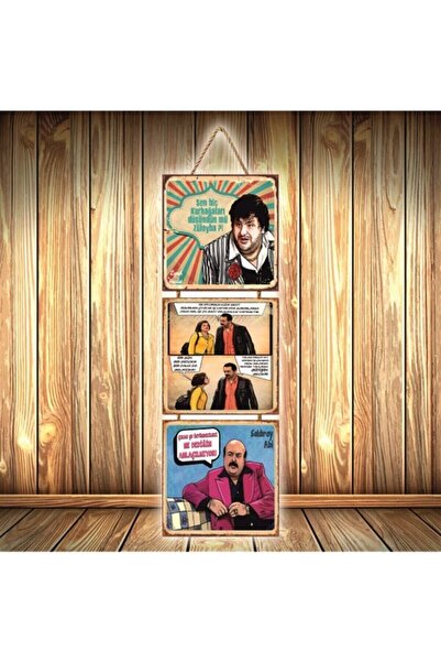 hazalshop Un pachet de trei postere retro din lemn cu design teatral U462