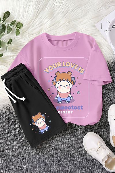 MYADA Premium Your Love Written Sweet Couples Printed 2-Piece Children's Set 22988