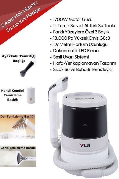 Yui XV12 Pro Max Sıcak Su ve Buharlı Temizlik Makinesi – Koltuk & Halı Temizl...