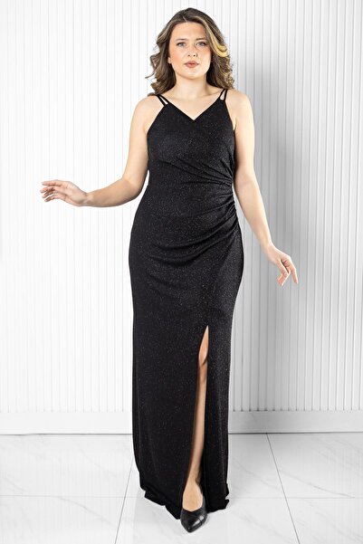 SUBU TASARIM Сріблясте вечірнє плаття чорне TBSMDA2509