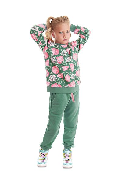 Denokids Set de trening de iarnă verde pentru fete - model floral roz