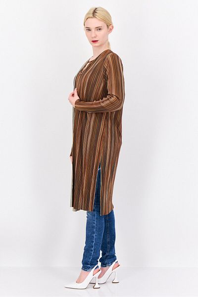 CYRUS Women Split Neck Textured Cardigan, Brown
