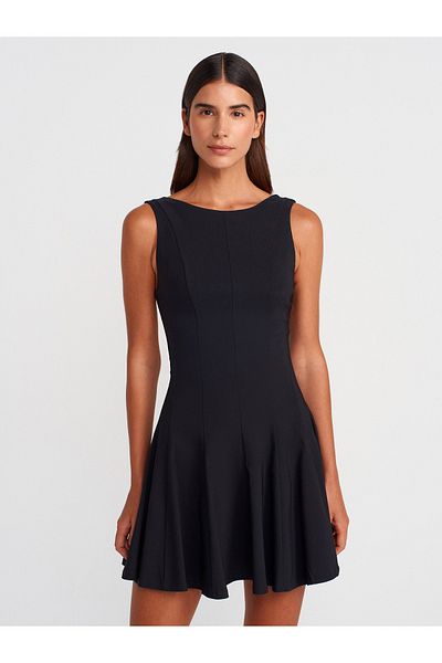 Dilvin 91437 Bengal Dress with Flared Skirt-Black