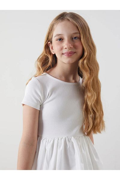 LC Waikiki Ecru Crew Neck Girls' Dress