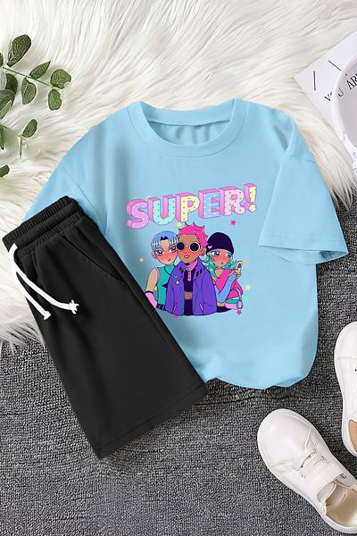 MYADA Set pentru copii din 2 piese cu imprimeu super anime cu graffiti colorat de sezon nou 23471