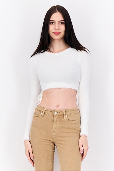 Don't Call Me Jennyfer Women Crew Neck Ribbed Sweater, White