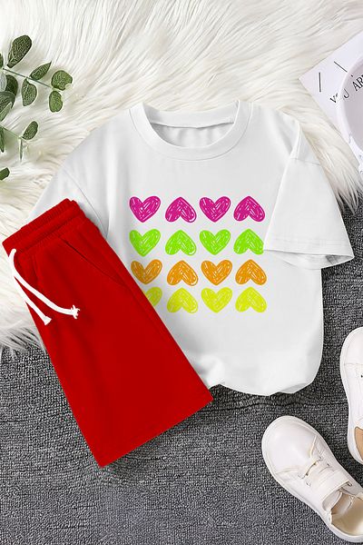 MYADA Premium Colorful Hearts Printed 2-Piece Children's Suit 23469