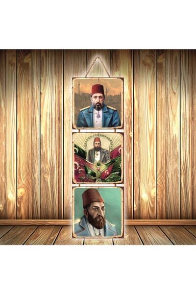 hazalshop II. Αφίσα Abdülhamid Han Σχεδιασμένη Τριπλή Ρετρό Ξύλινη Αφίσα Ü531