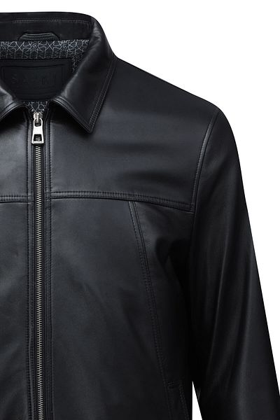 Hatemoğlu Black Regular Fit Baby Collar 100% Genuine Leather Coat