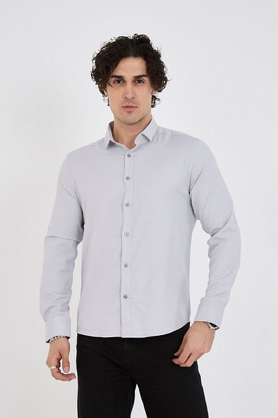 jack carisma Ανδρικό πουκάμισο ανοιχτό γκρι Slim Fit Βαμβακερό ιταλικό γιακά