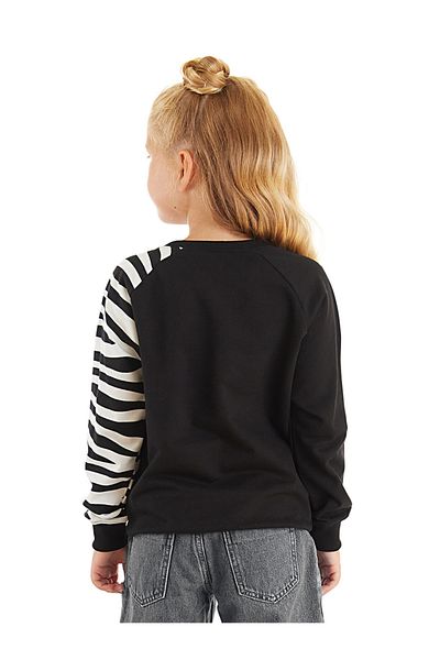 Denokids Schwarzes Langarm-Sweatshirt mit Rüschen und Zebramuster für Mädchen