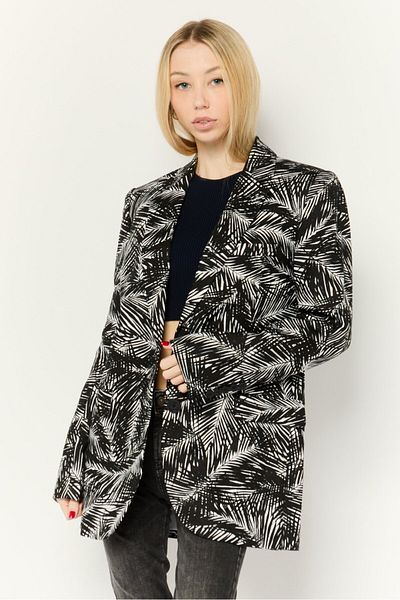 Michael Kors Women Regular Fit Allover Printed Semi Formal Blazers, Black/white