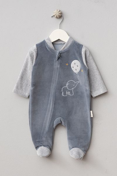 Bebitof Cute Balloon Elephant Patterned Cotton Velvet Jumpsuit
