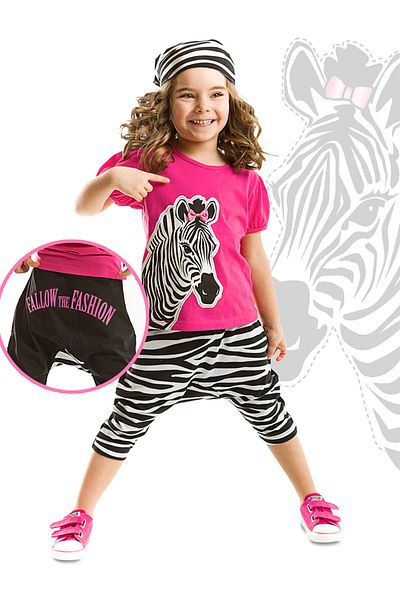 Denokids Zebra Fashion lány póló Capri rövidnadrág szett