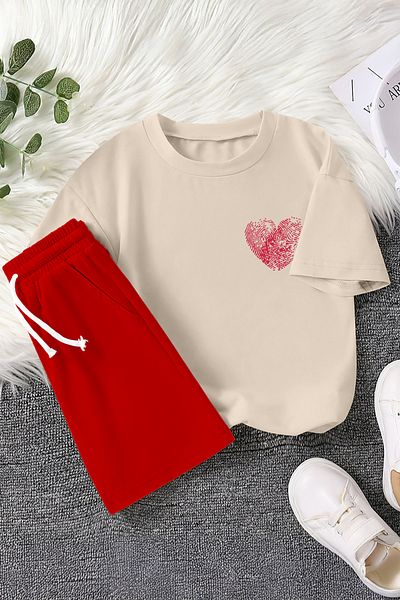 MYADA New Season Heart Print Printed 2-Piece Children's Suit 23478
