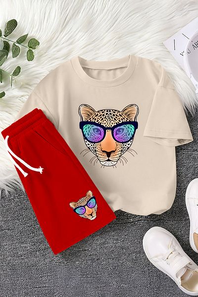 MYADA New Season Cool Glasses Leopard Printed 2-Piece Children's Suit 23457