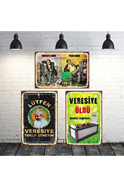 TAKIFİX Veresiye Istemeyin Temalı 3 Adet 20-30 cm Mdf Tablo Seti