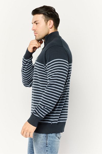 Nautica Men Mock Neck Stripe Long Sleeve Sweatshirt, Navy Blue
