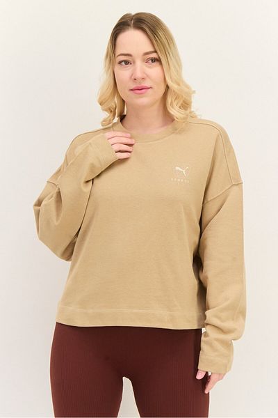 Puma Women Sportswear Fit Long Sleeves Outdoor Sweatshirt, Beige