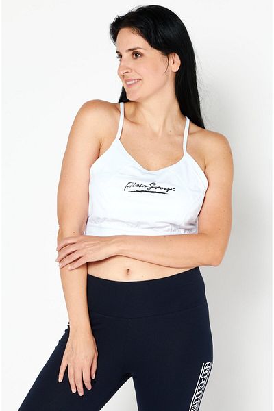 Plein Sport Women Printed Logo Non Padded Sports Bra, White