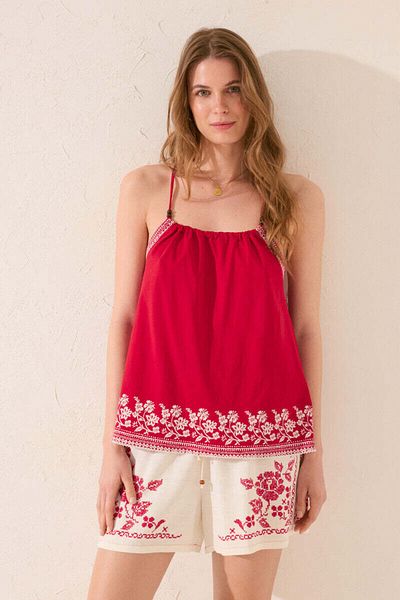 Women'secret 100% cotton red embroidered vest top