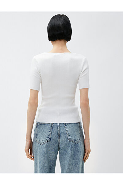 Koton Kurzärmliger Strickpullover mit U-Ausschnitt