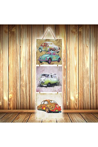 hazalshop Τριπλή ρετρό ξύλινη αφίσα με σχέδιο ρετρό αυτοκινήτων U551