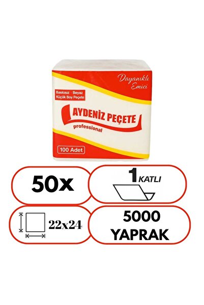 Aydeniz Peçete Professional 50 Paket 100lü 5000 Adet Kare Peçete Ekonomik Ser...