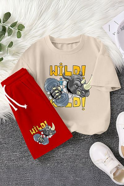 MYADA Premium Wild Written Cartoon Character Rhino Printed 2-Piece Children's Set 23365