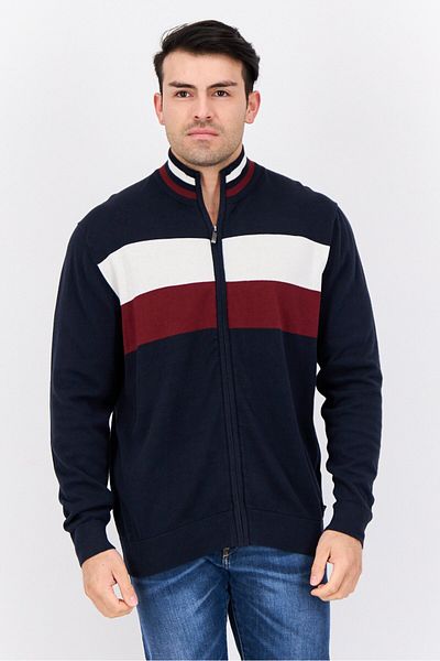 Nautica Men Mock Neck Colorblock Long Sleeve Sweater, Navy/white/maroon