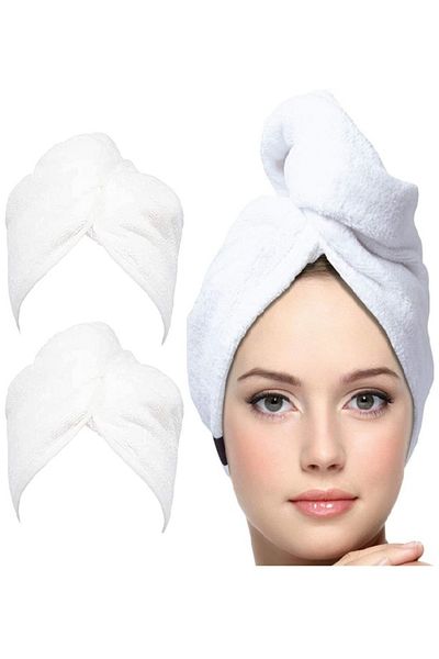 SB SizinBazar 2 Pieces Cotton Hair Drying Cap - Head Towel Hair Cap