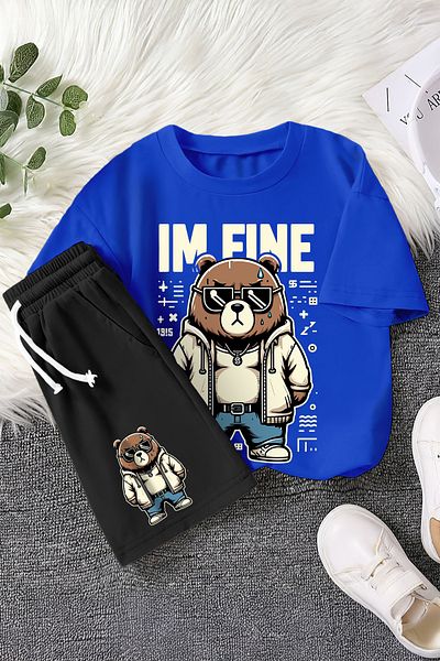 MYADA New Season Fine Written Cool Teddy Bear Printed 2-Piece Children's Set 22515